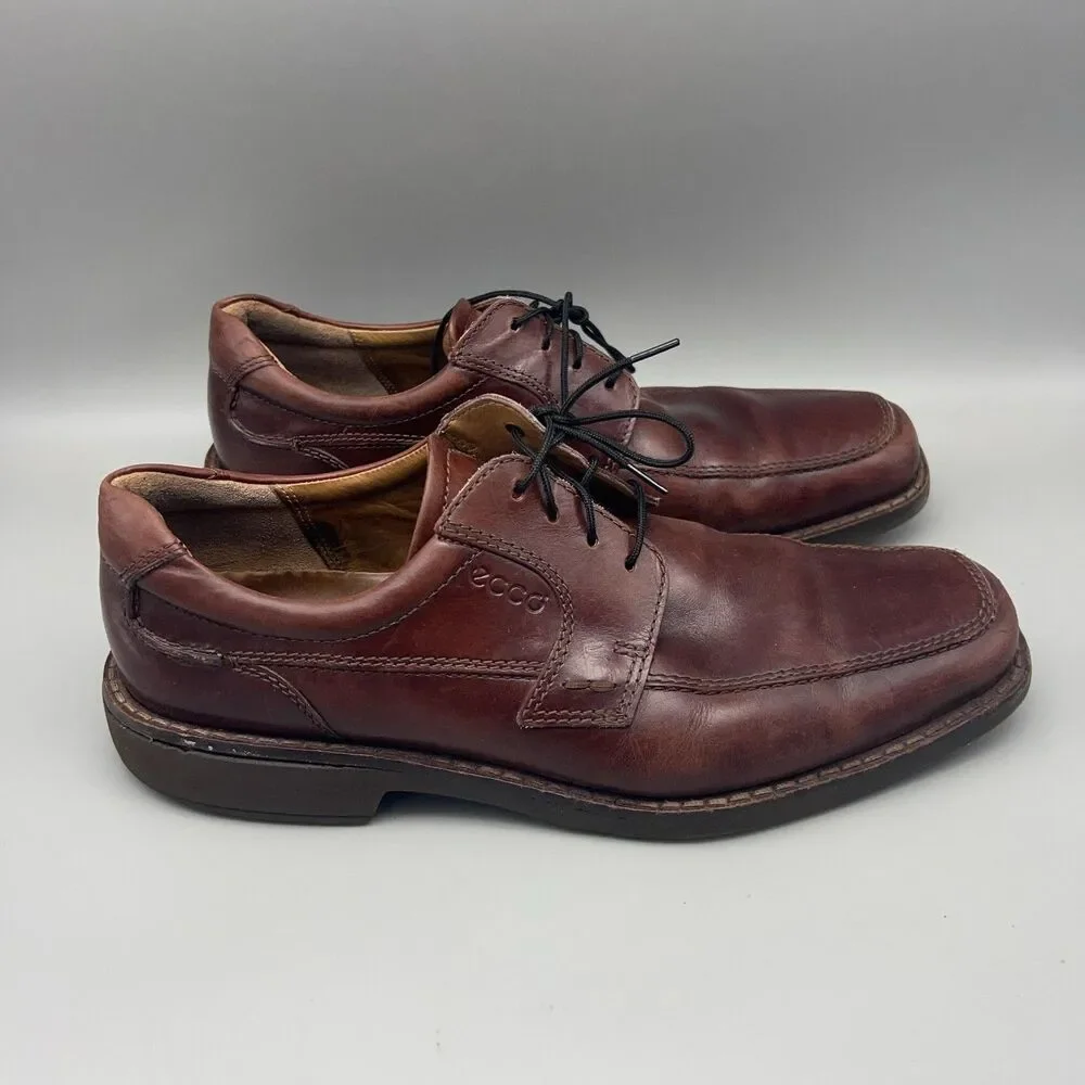ECCO Shoes Mens Size 43 Brown Leather Apron Toe Oxford Lace Up Shock Point